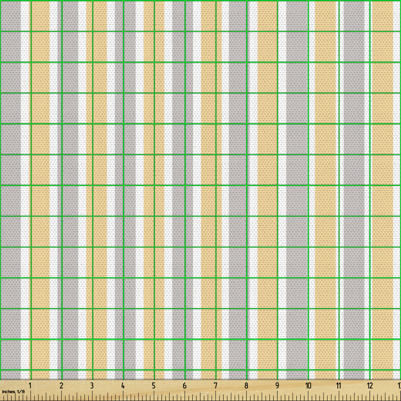 Geometrik Parça Kumaş Gri ve Sarı Çizgili