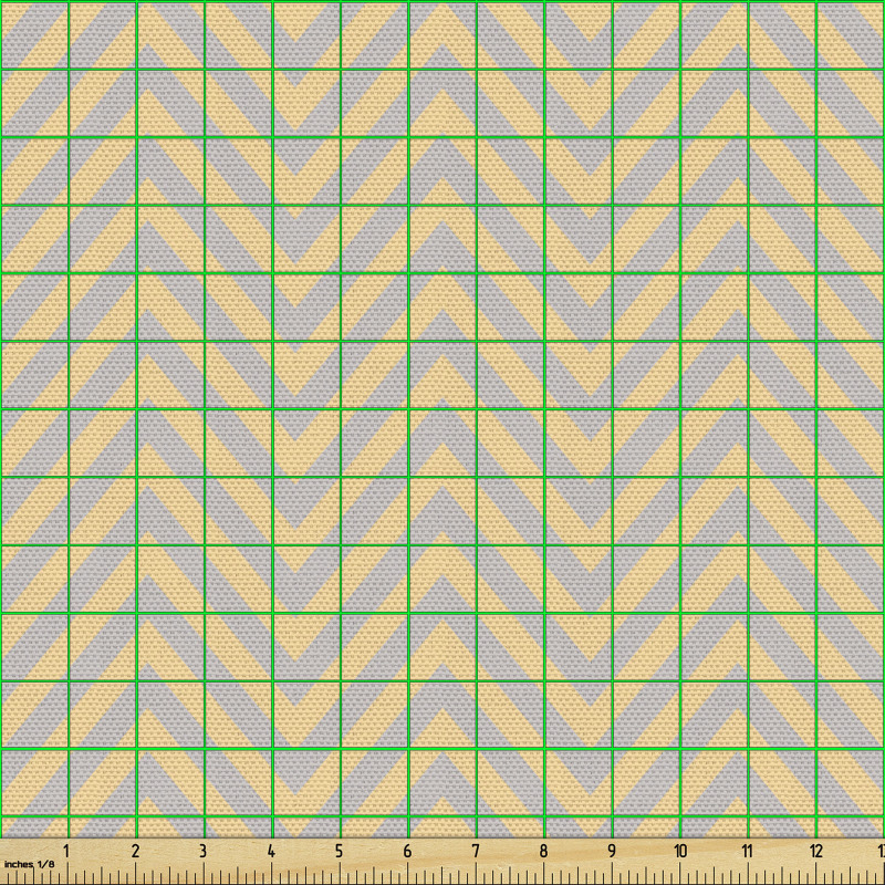 Geometrik Parça Kumaş Dalgalı Gri ve Sarı Zikzaklı