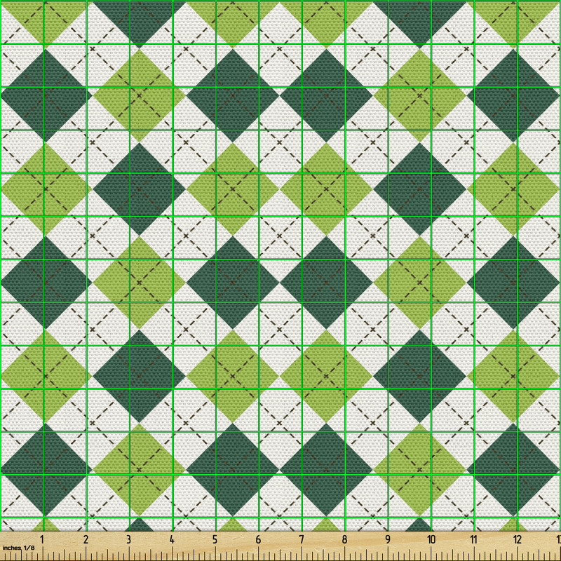 Geometrik Parça Kumaş Yeşil ve Beyaz Şekil