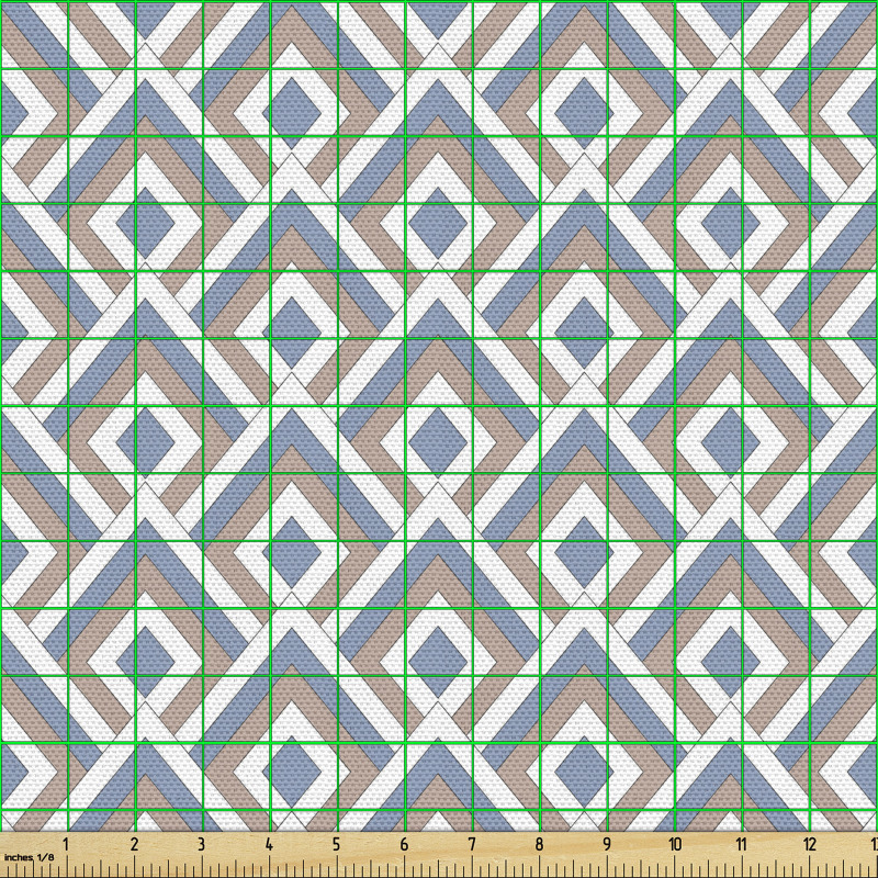 Geometrik Parça Kumaş Mavi Kahve Dörtgenler