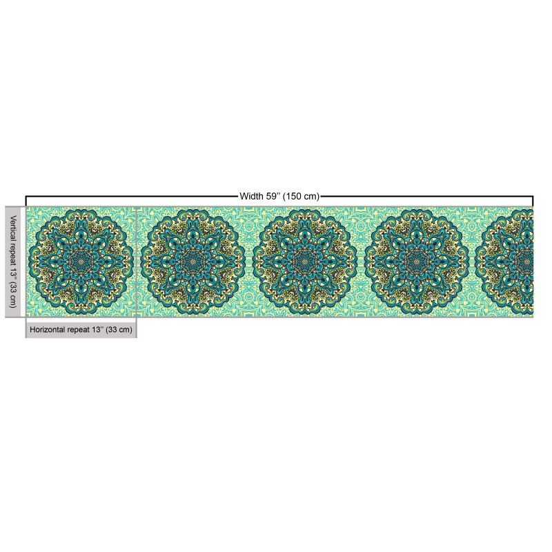 Mandala Parça Kumaş Mavi ve Siyah Çiçekli