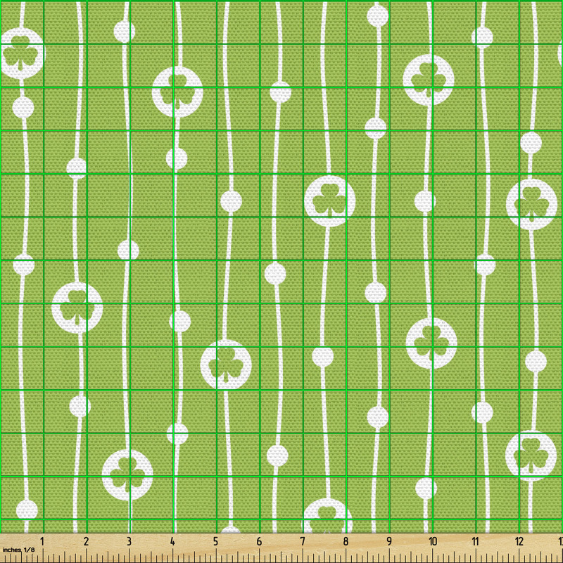 İrlanda Parça Kumaş Beyaz Yeşil Yoncalar