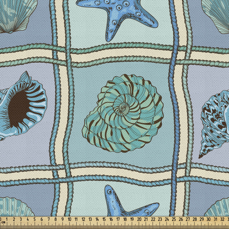 Soyut Parça Kumaş Mavi Deniz Canlıları