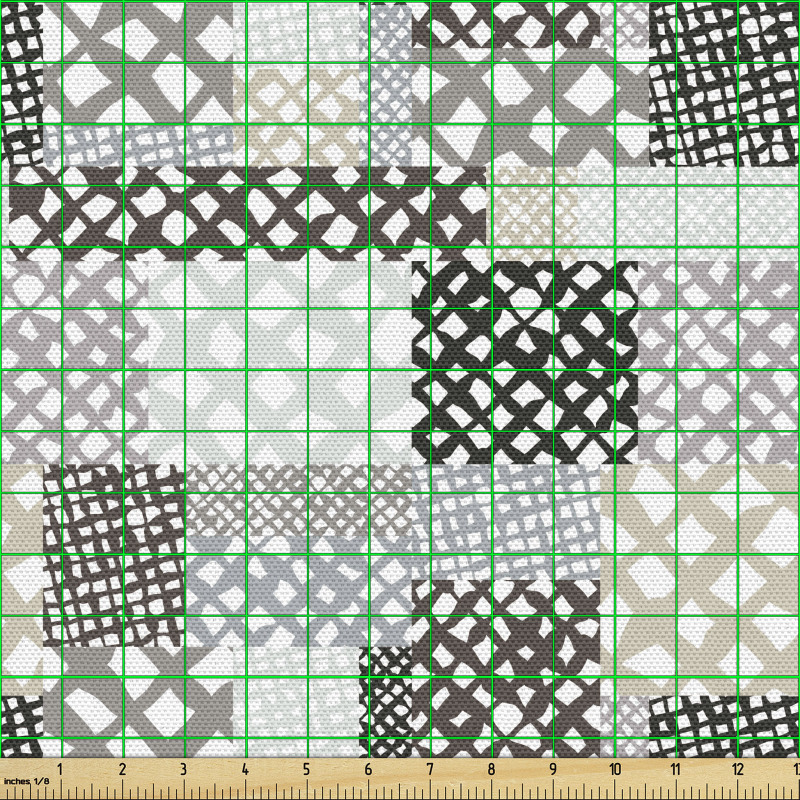 Geometrik Parça Kumaş Gri Siyah Kareler