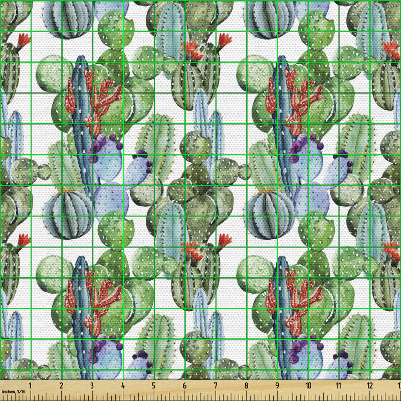 Sukkulent Parça Kumaş Yeşil ve Mavi Kaktüs