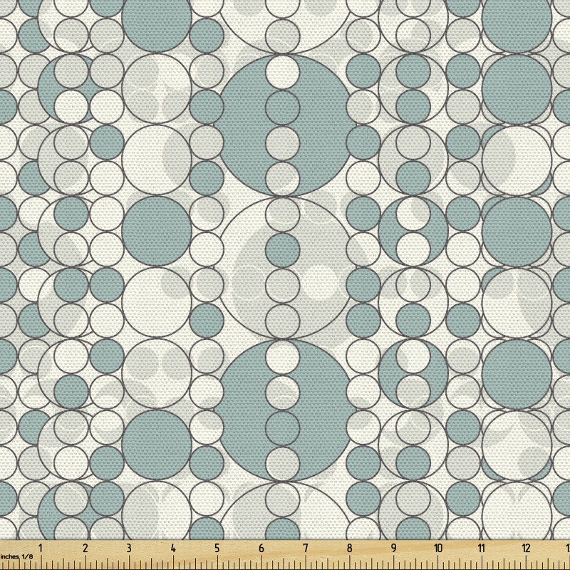 Geometrik Parça Kumaş Mavi Beyaz Daireler Çemberler