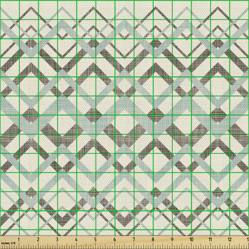 Geometrik Parça Kumaş Kahve Mavi Zikzaklı