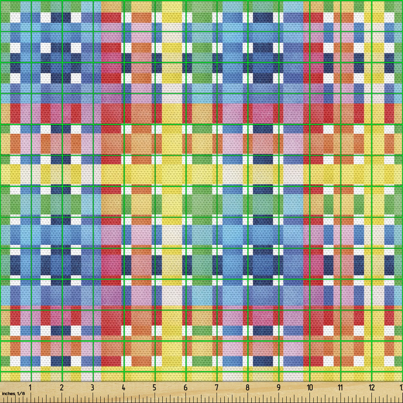 Çizgili Parça Kumaş Rengarenk Kareli