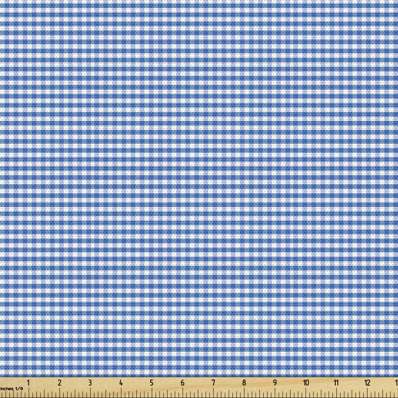 Çizgili Parça Kumaş Beyaz Mavi Kareli