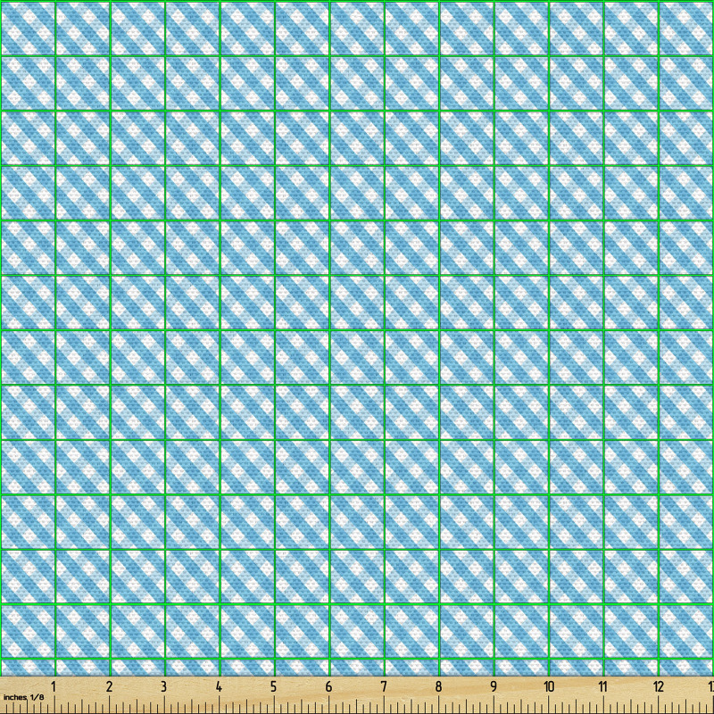 Çizgili Parça Kumaş Turkuaz Beyaz Kareli