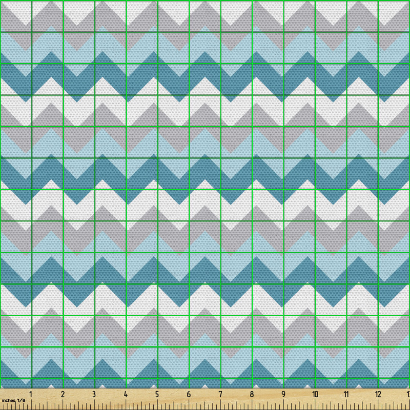 Geometrik Parça Kumaş Mavi Beyaz Gri Zikzak Tekrarlayan Desen