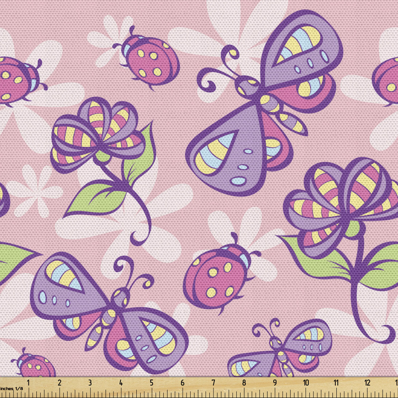 Bitki Parça Kumaş Desenli Kelebek Böcek Çiçek Çizimli Poster