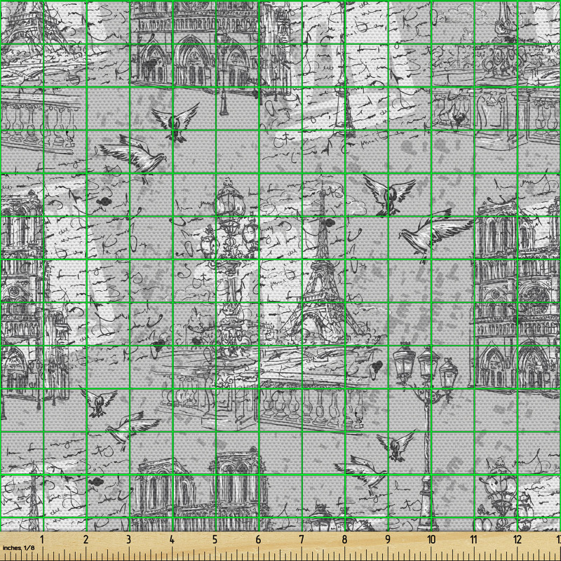 Şehir Parça Kumaş Notre Dame Katedrali Eyfel Kulesi Çizimi