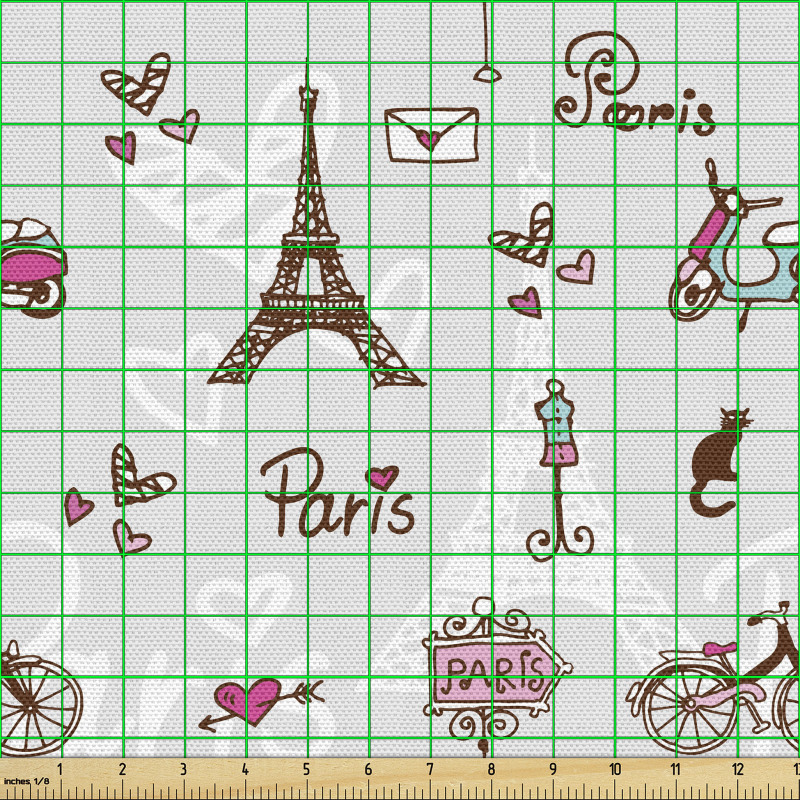 Şehir Parça Kumaş Elle Çizilmiş Eyfel Kulesi Mektup Bisiklet