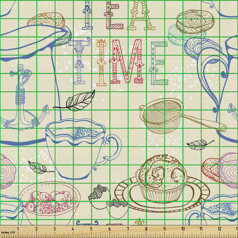İçecek Parça Kumaş Elle Çizilmiş Çay Fincanlı Yazılı Poster