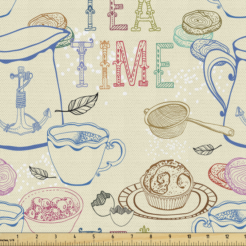 İçecek Parça Kumaş Elle Çizilmiş Çay Fincanlı Yazılı Poster