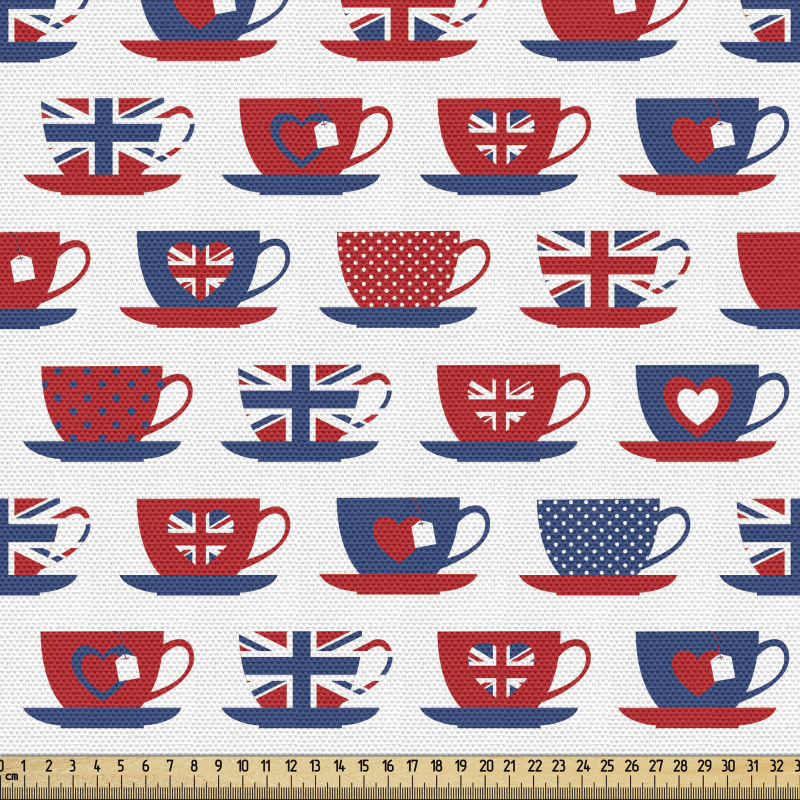 Çay Partisi Parça Kumaş İngiltere Bayrağı Desenli Fincanlar