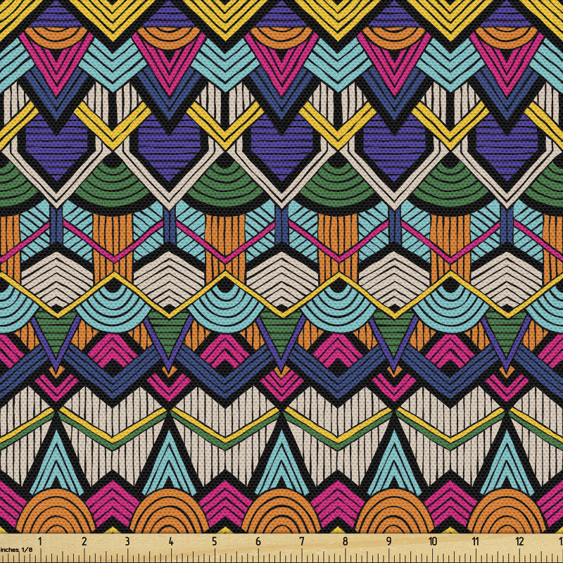 Geometrik Parça Kumaş Afrika Desenli Etnik Figürlü Çalışma