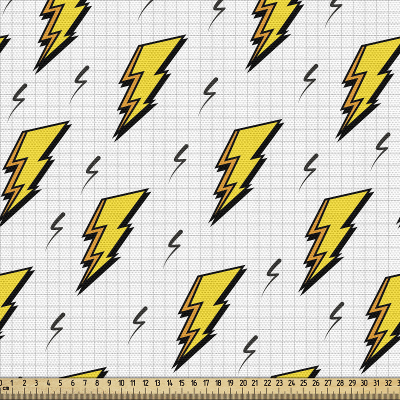 Retro Parça Kumaş Kareli Zeminde Şimşek Çizimli İllüstrasyon