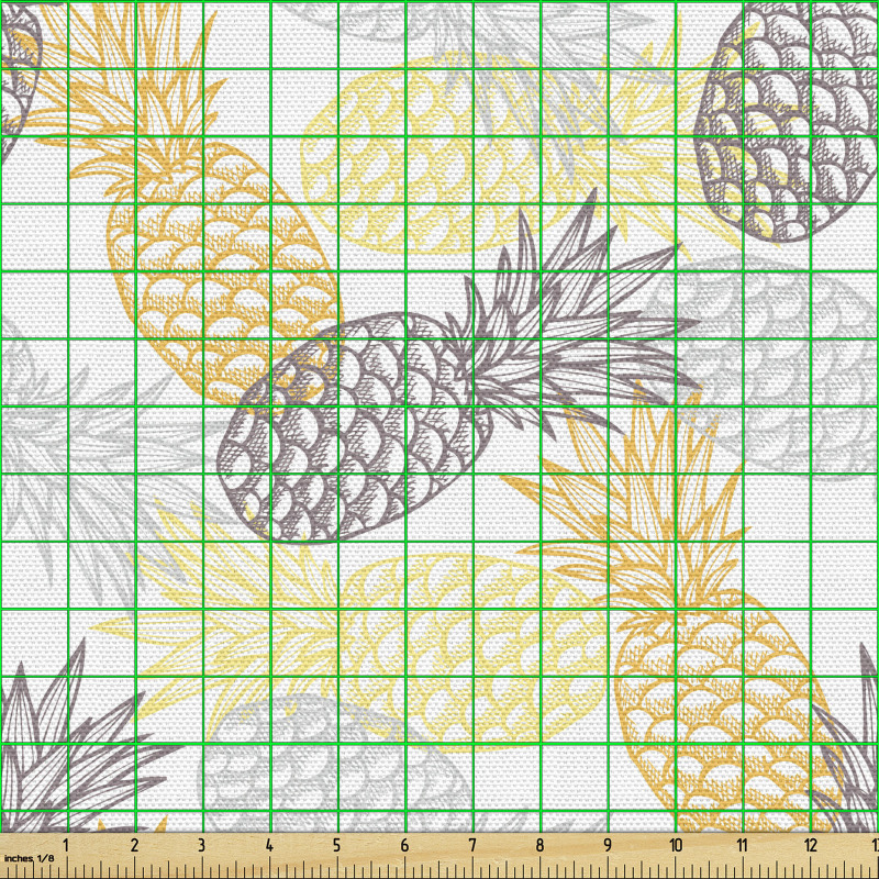 Ananas Parça Kumaş Egzotik Meyve El Çizimi Tekrarlı Görsel