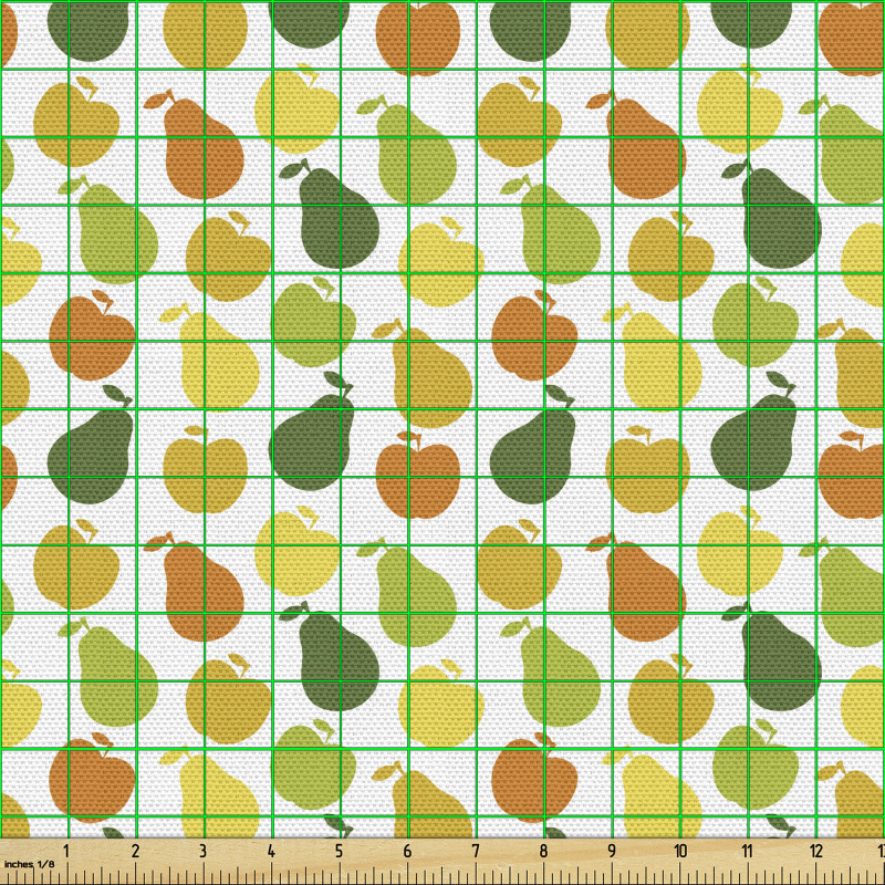 Elma ve Armut Parça Kumaş Doğal Saplı Sağlıklı Meyveler Desen