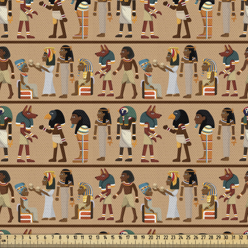 Mısır Parça Kumaş Yatay Şeritlerde Antik Medeniyet Sembolleri