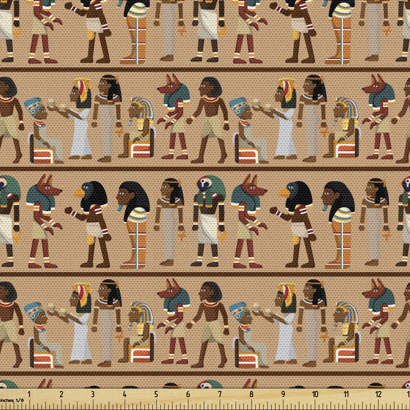 Mısır Parça Kumaş Yatay Şeritlerde Antik Medeniyet Sembolleri