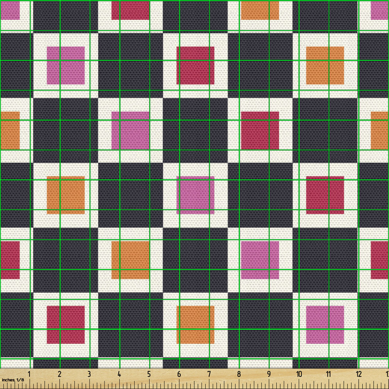 Geometrik Parça Kumaş Karanlık Zeminde Kenarlı Tekrarlayan Kare