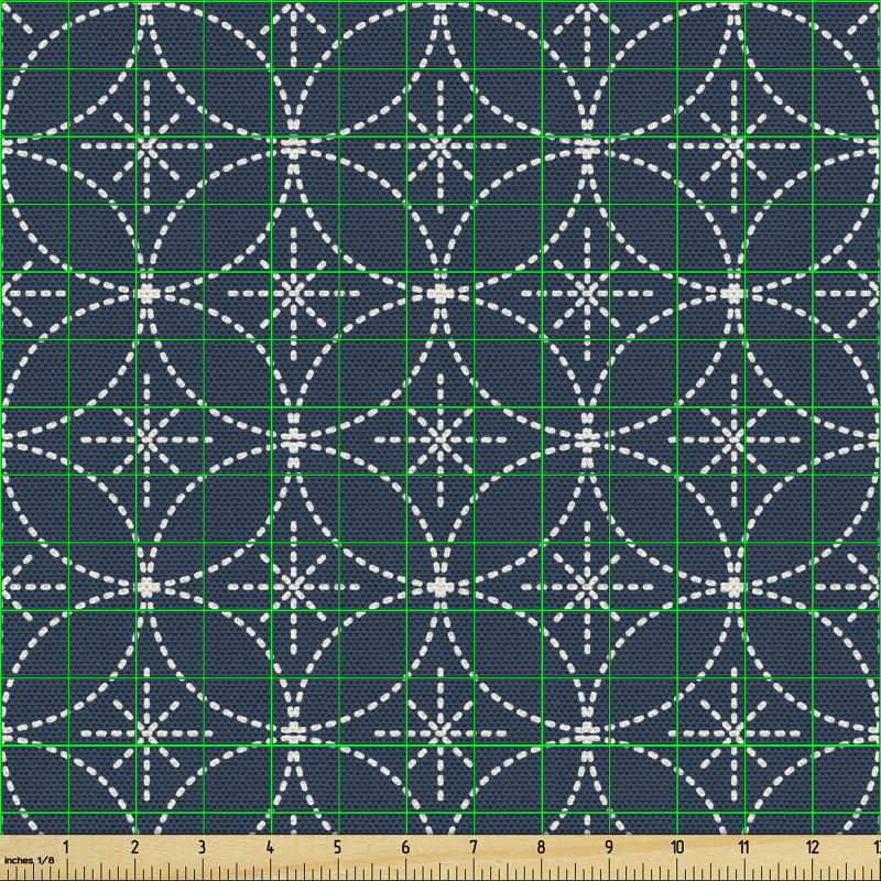 Geometrik Parça Kumaş Noktalı Yuvarlak ve Çiçek Çizimli Görsel