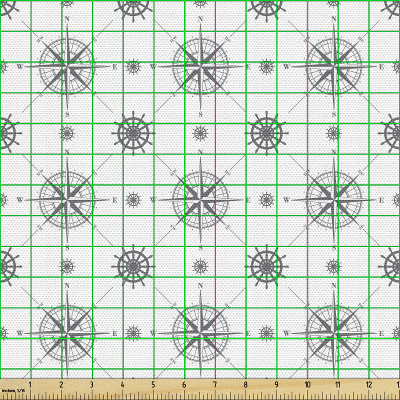 Denizci Parça Kumaş Yön Gösteren Pusula ve Dümen Tekrarlı Model