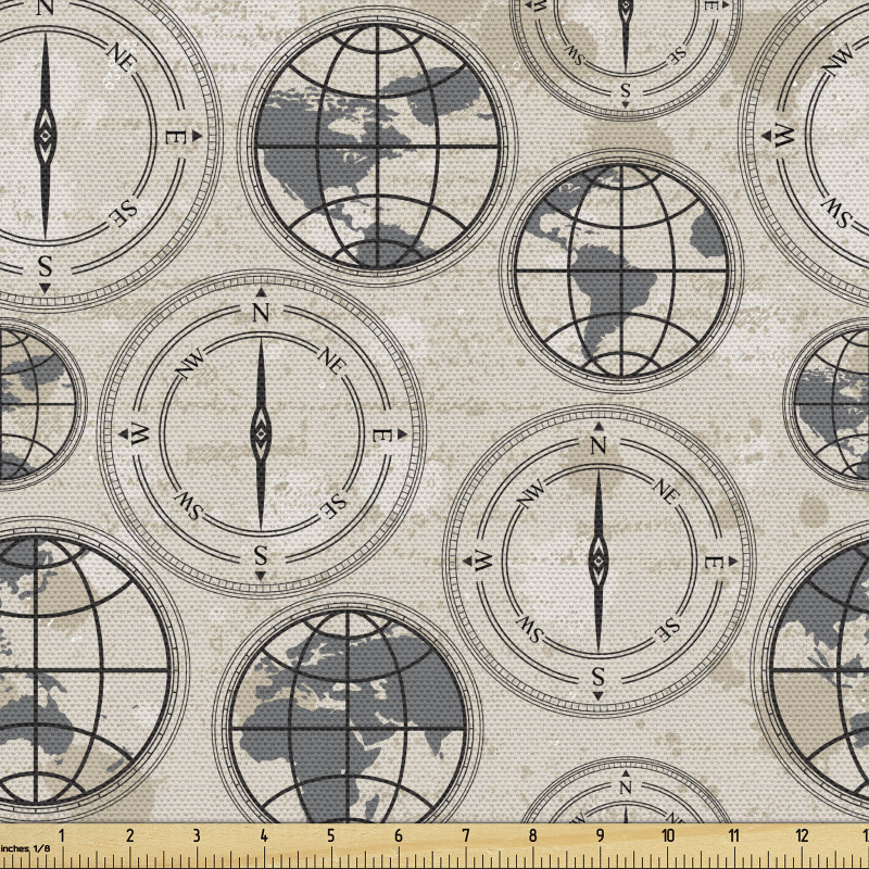 Pusula Parça Kumaş Yön Bulmaya Yardımcı Alet ve Dünya Desen