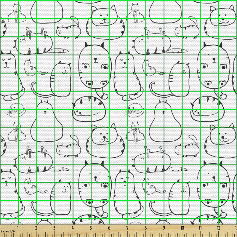 Hayvan Parça Kumaş Oyun Oynayan Basit Kedi Çizimli Çalışma 
