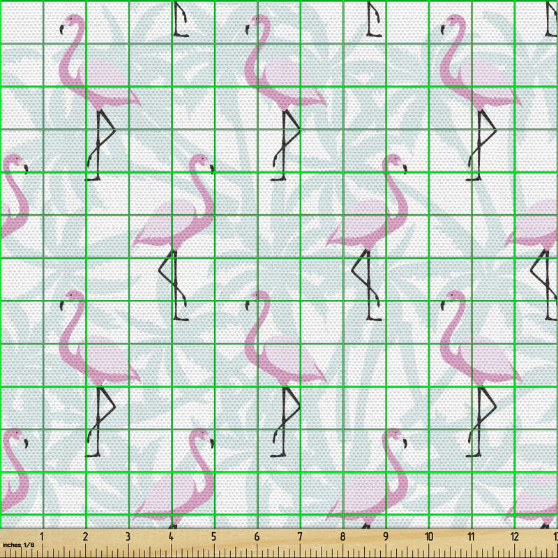 Doğa Parça Kumaş Palmiyelerin Olduğu Fon Üzerine Flamingolar