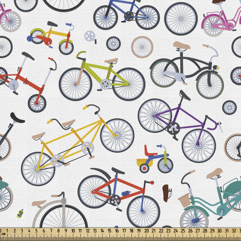 Gezinti Parça Kumaş Farklı Çeşitlerde Karikatürize Bisikletler