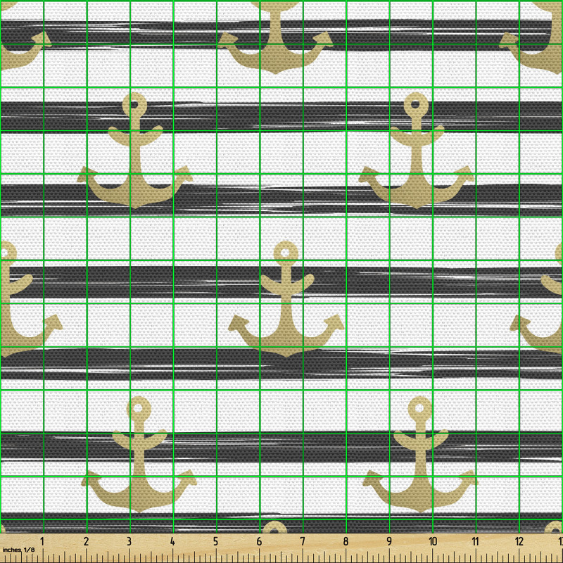 Denizci Parça Kumaş Çizgili Arka Plan Tekrarlı Çapalar Model