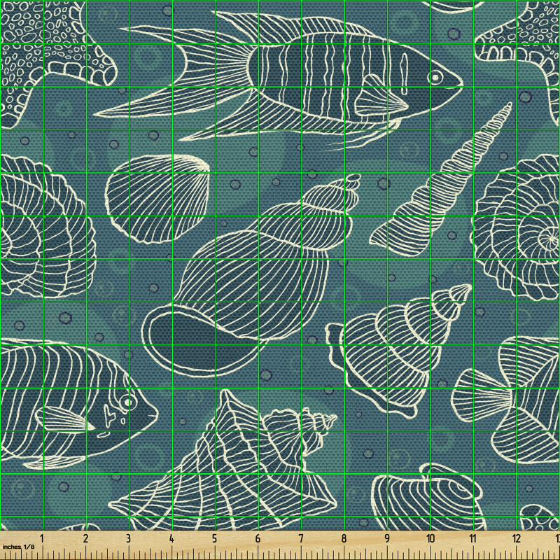 Deniz Parça Kumaş Okyanusun İçinde Balıklar ve Kabuklar Model