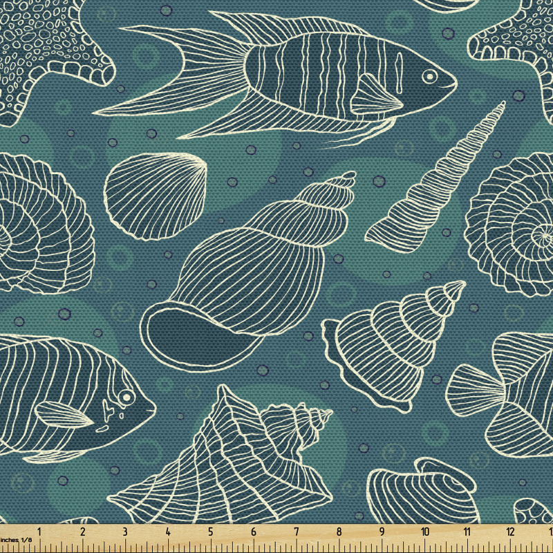 Deniz Parça Kumaş Okyanusun İçinde Balıklar ve Kabuklar Model