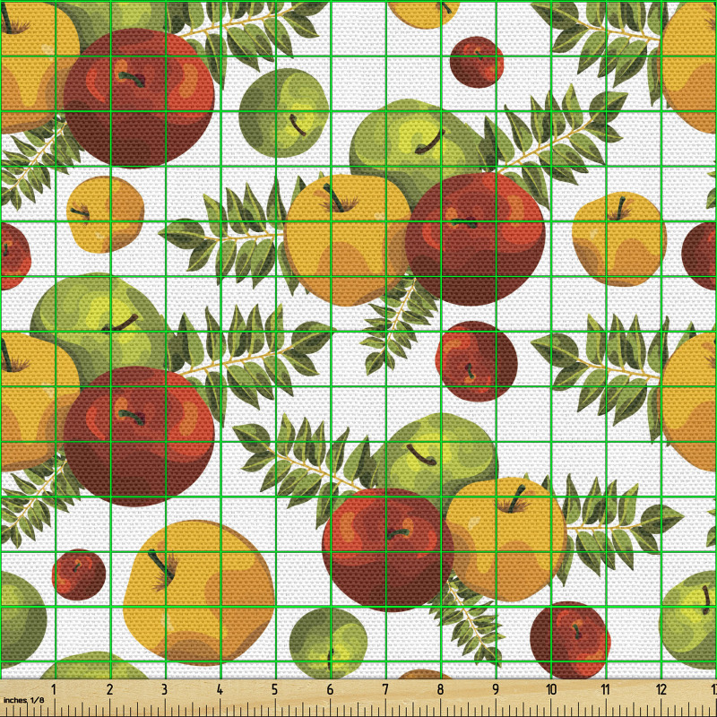 Elma Parça Kumaş Farklı Renklerde Tekrarlı Doğal Meyveler Model