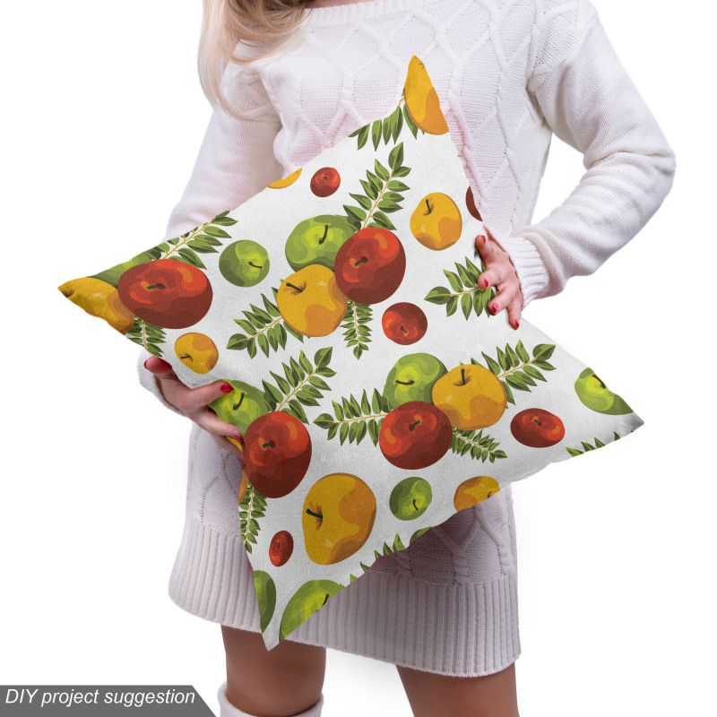 Elma Parça Kumaş Farklı Renklerde Tekrarlı Doğal Meyveler Model