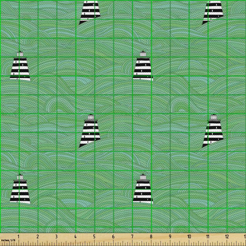 Denizci Parça Kumaş Soyut Dalgalar Arasında Deniz Fenerleri