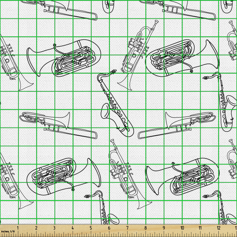 Müzik Parça Kumaş Sade Fon Üzerine Tek Renk Üflemeli Çalgılar 