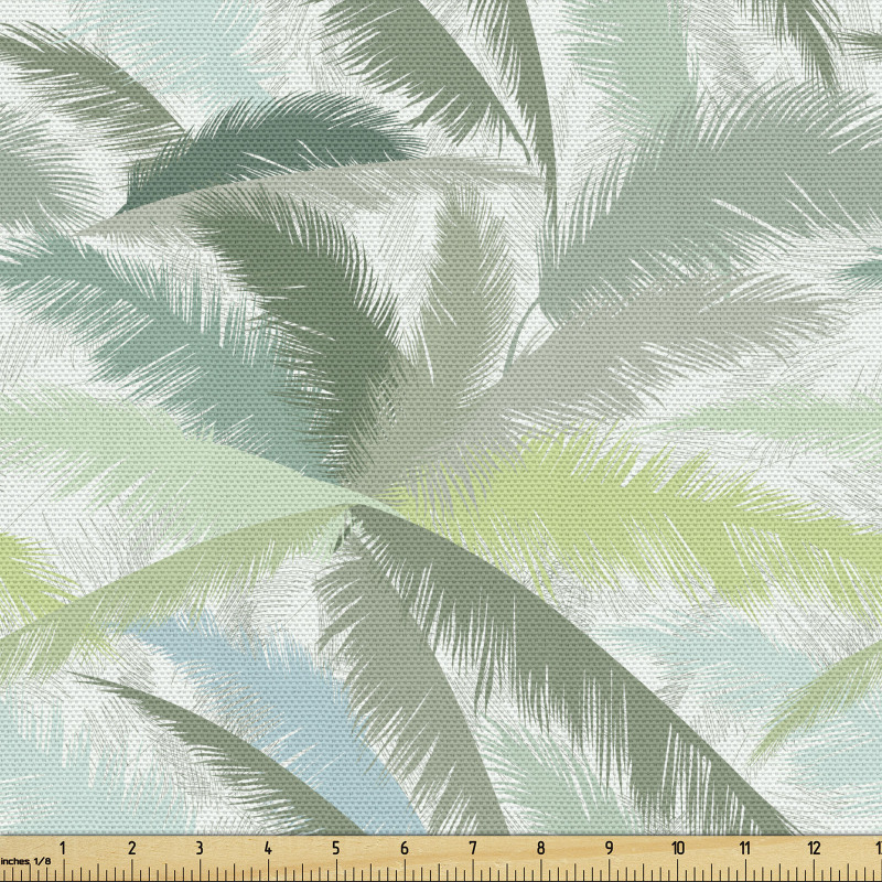 Doğa  Parça Kumaş Mavi Fonda Tekrarlanmış Palmiye Yaprakları