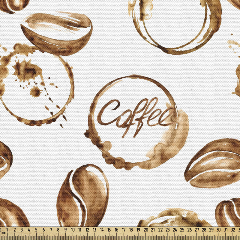 Coffee Parça Kumaş Sulu Boyayla Yapılmış Yazılar ve Çekirdekler