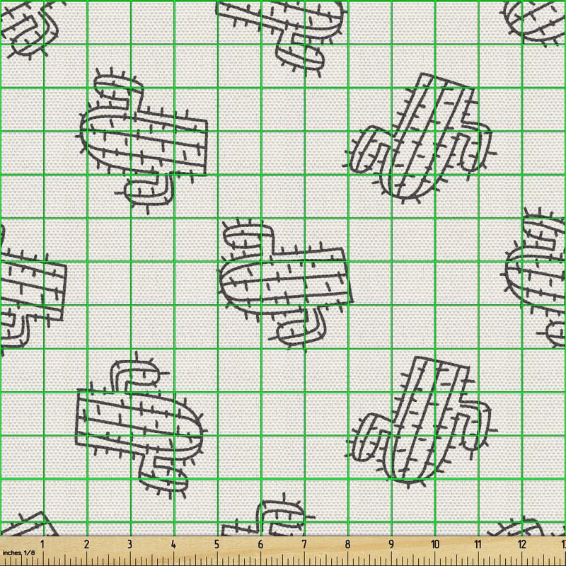 Minimal Parça Kumaş Basit Çizgilerle Çizilmiş Dağınık Kaktüsler
