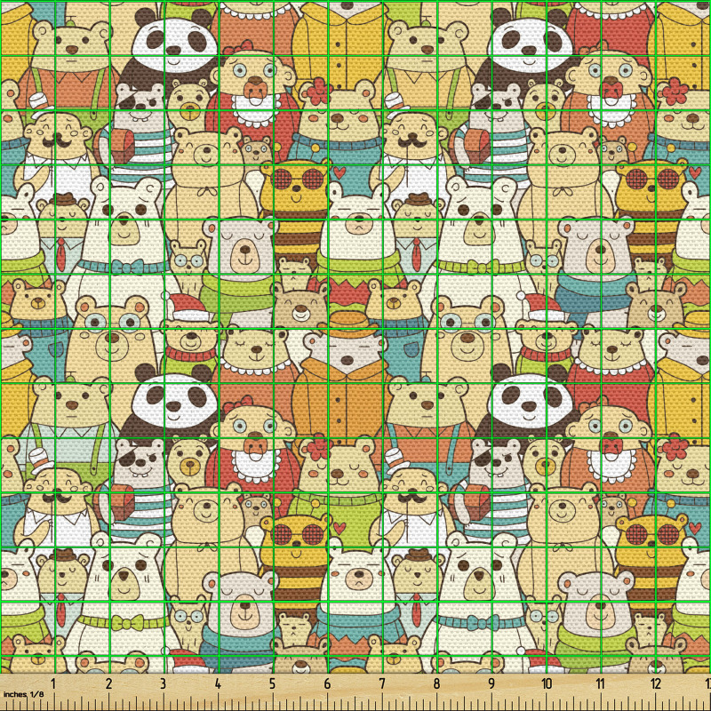 Çizgi Film Parça Kumaş Karikatürize Çizilmiş Panda ve Ayıcıklar