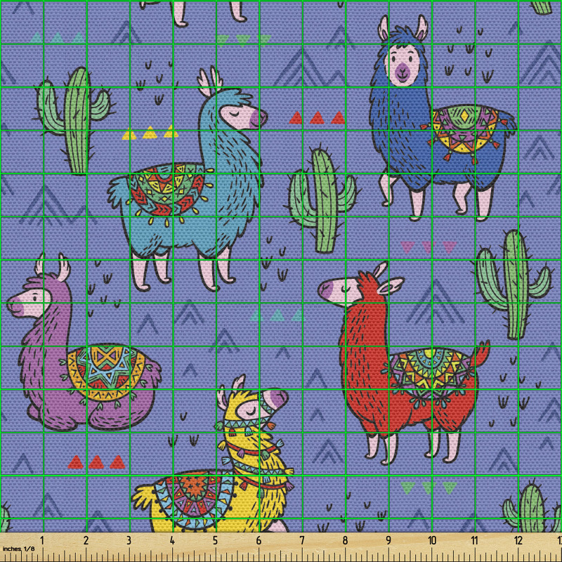 Hayvan Parça Kumaş Pastel Ton Zeminde Canlı Renk Lama Çizimleri