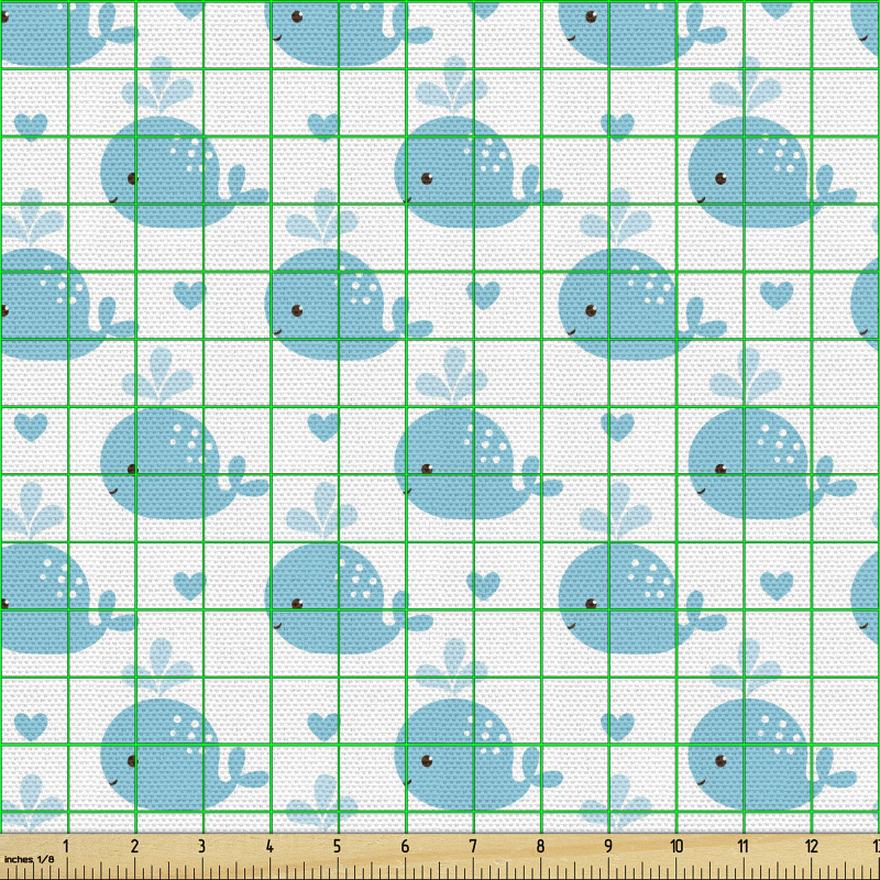 Hayvan Parça Kumaş Tekrarlı Küçük Sevimli Balina Çizimleri
