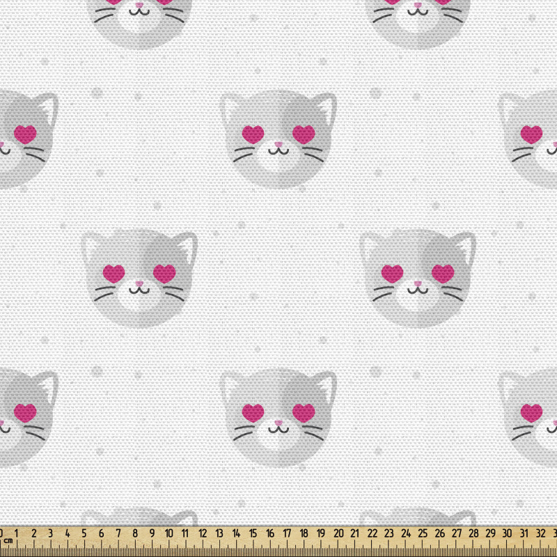 Grafik Parça Kumaş Noktalı Arka Planda Sevimli Kedi Kafaları