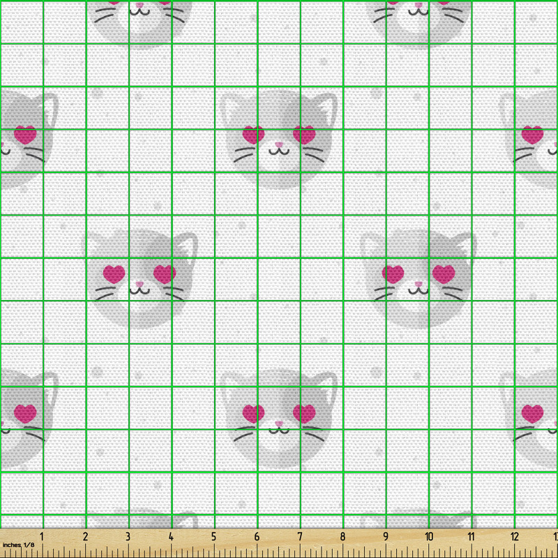 Grafik Parça Kumaş Noktalı Arka Planda Sevimli Kedi Kafaları