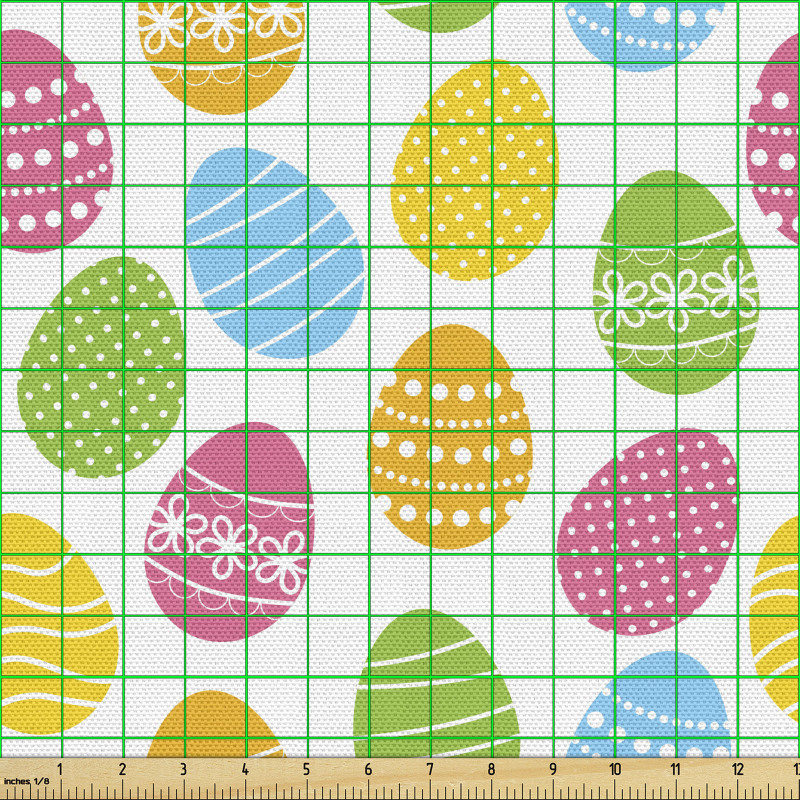 Paskalye Parça Kumaş Canlı Renklerde Desenli Yumurta Tasvirleri